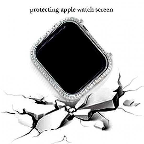 Callancity 42mm Metal Face Cover Rhinestone Crystal Diamond Bling Case Compatible Apple Watch Series 3 2 1 for Men/Women