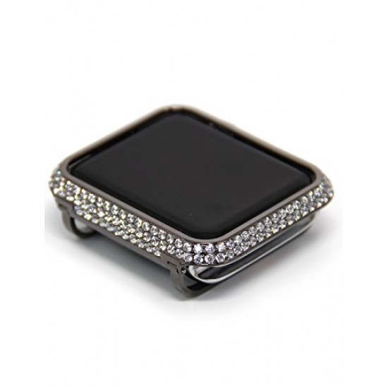 Callancity 42mm Metal Face Cover Rhinestone Crystal Diamond Bling Case Compatible Apple Watch Series 3 2 1 for Men/Women