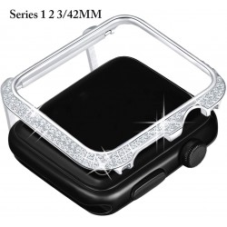 Callancity 42mm Metal Face Cover Rhinestone Crystal Diamond Bling Case Compatible Apple Watch Series 3 2 1 for Men/Women