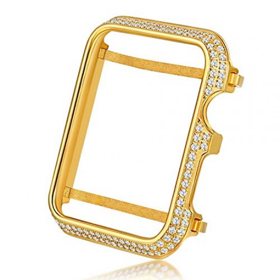 Callancity 42mm Metal Face Cover Rhinestone Crystal Diamond Bling Case Compatible Apple Watch Series 3 2 1 for Men/Women