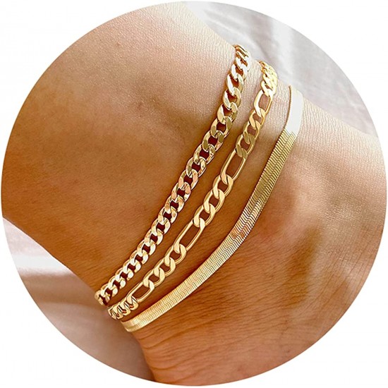 Ankle Bracelets for Women Waterproof Cuban Link Anklets Set Layered Anklet Bracelets for Women Jewelry Gift