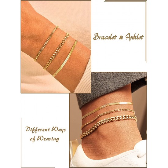 Ankle Bracelets for Women Waterproof Cuban Link Anklets Set Layered Anklet Bracelets for Women Jewelry Gift