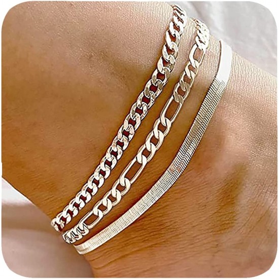 Ankle Bracelets for Women Waterproof Cuban Link Anklets Set Layered Anklet Bracelets for Women Jewelry Gift