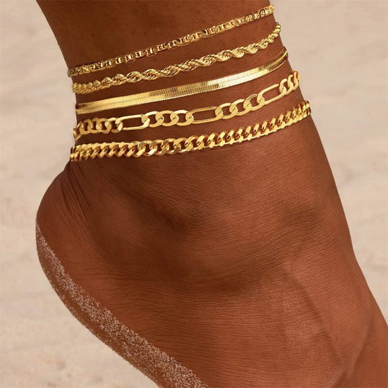 Ankle Bracelets for Women Waterproof Cuban Link Anklets Set Layered Anklet Bracelets for Women Jewelry Gift