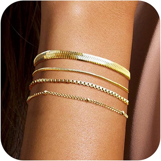 Ankle Bracelets for Women Waterproof Cuban Link Anklets Set Layered Anklet Bracelets for Women Jewelry Gift