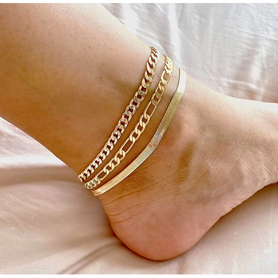 Ankle Bracelets for Women Waterproof Cuban Link Anklets Set Layered Anklet Bracelets for Women Jewelry Gift