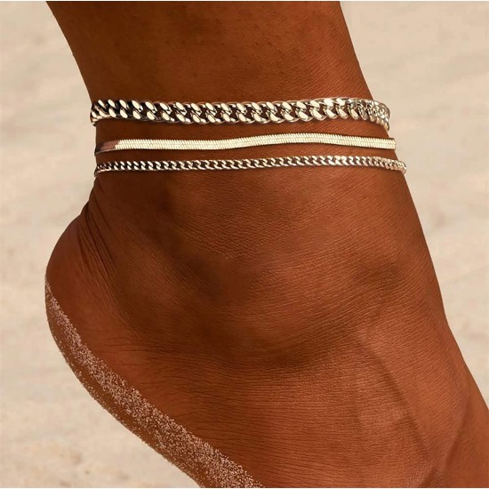 Ankle Bracelets for Women Waterproof Cuban Link Anklets Set Layered Anklet Bracelets for Women Jewelry Gift