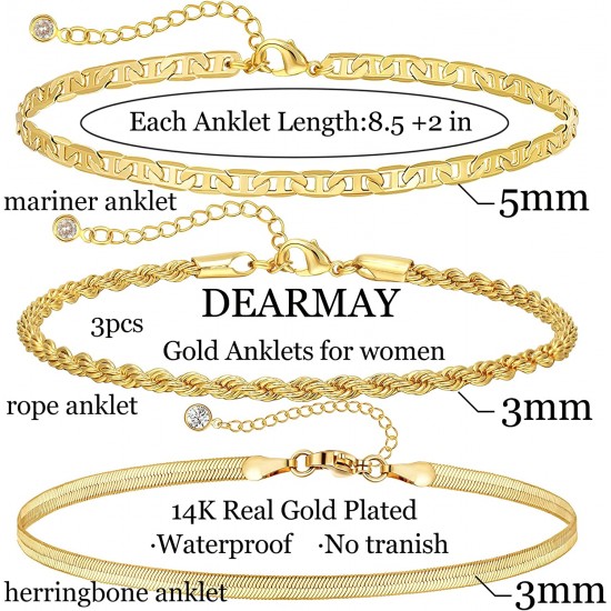 Ankle Bracelets for Women Waterproof Cuban Link Anklets Set Layered Anklet Bracelets for Women Jewelry Gift