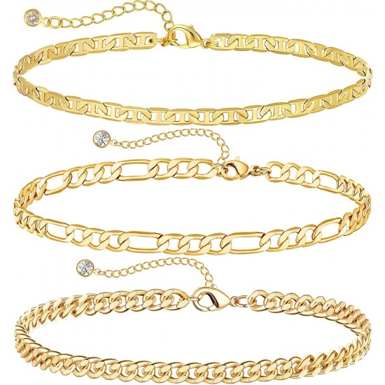 Ankle Bracelets for Women Waterproof Cuban Link Anklets Set Layered Anklet Bracelets for Women Jewelry Gift