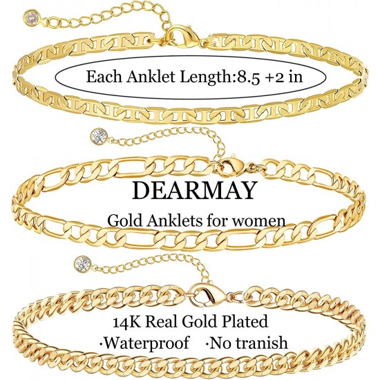 Ankle Bracelets for Women Waterproof Cuban Link Anklets Set Layered Anklet Bracelets for Women Jewelry Gift