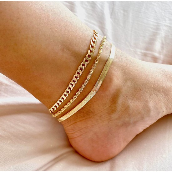 Ankle Bracelets for Women Waterproof Cuban Link Anklets Set Layered Anklet Bracelets for Women Jewelry Gift