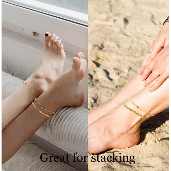Ankle Bracelets for Women Waterproof Cuban Link Anklets Set Layered Anklet Bracelets for Women Jewelry Gift