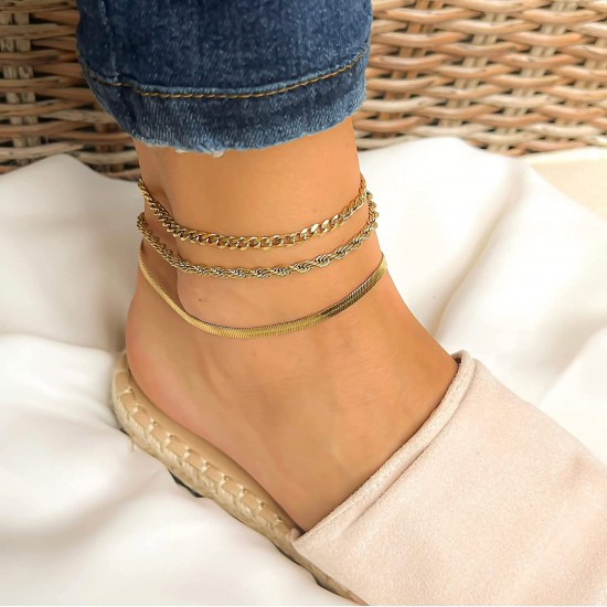 Ankle Bracelets for Women Waterproof Cuban Link Anklets Set Layered Anklet Bracelets for Women Jewelry Gift