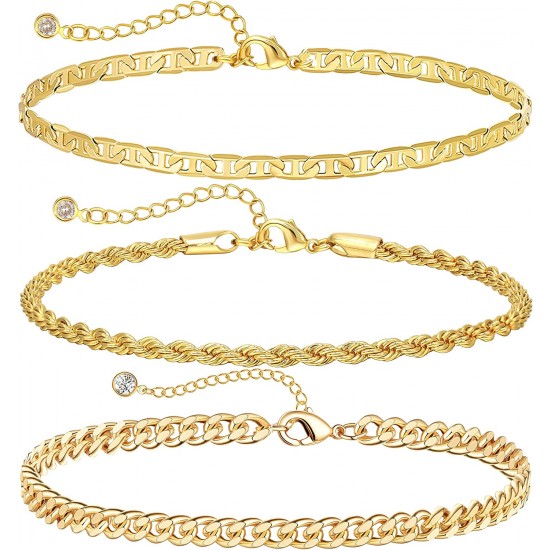 Ankle Bracelets for Women Waterproof Cuban Link Anklets Set Layered Anklet Bracelets for Women Jewelry Gift