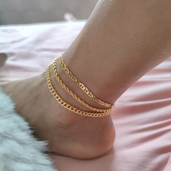 Ankle Bracelets for Women Waterproof Cuban Link Anklets Set Layered Anklet Bracelets for Women Jewelry Gift