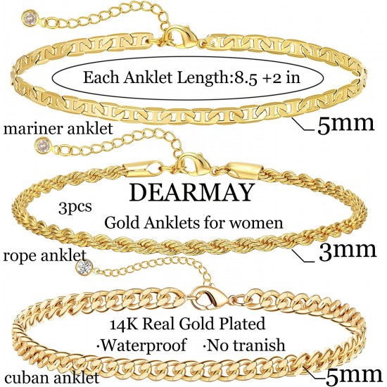 Ankle Bracelets for Women Waterproof Cuban Link Anklets Set Layered Anklet Bracelets for Women Jewelry Gift