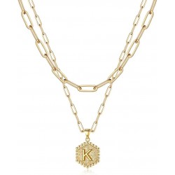 Letter 26 Initials Necklaces for Women, 14K Gold Plated Paperclip Chain Necklace Simple Cute Hexagon Letter Pendant Initial Choker Necklace Gold Layered Necklaces for Women  Letter 26 Initials Necklaces for Women, 14K Gold Plated Paperclip Chain Necklace Simple Cute Hexagon Letter Pendant Initial Choker Necklace Gold Layered Necklaces for Women