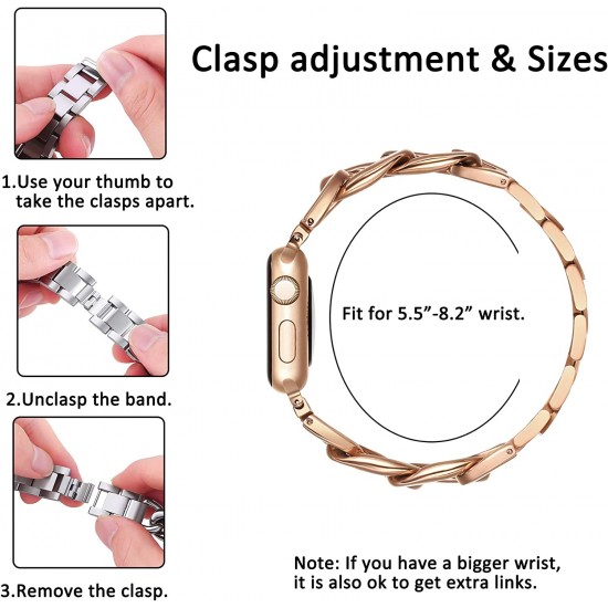 Metal Link Bands Compatible with Apple Watch 40mm 38mm 41mm 42mm 44mm 45mm Women Men, Stainless Steel Bracelet with Bling Case for Iwatch SE Series 8 7 6 5 4 3 2 1