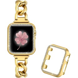 Metal Link Bands With Diamond Case Compatible with Apple Watch 40mm 38mm 41mm 42mm 44mm 45mm Women Men, Stainless Steel Bracelet With Bling Case for iWatch SE Series 8 7 6 5 4 3 2 1 Metal Link Bands With Diamond Case Compatible with Apple Watch 40mm 38mm 41mm 42mm 44mm 45mm Women Men, Stainless Steel Bracelet With Bling Case for iWatch SE Series 8 7 6 5 4 3 2 1