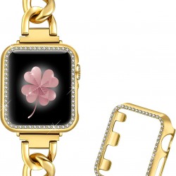 Metal Link Bands With Diamond Case Compatible with Apple Watch 40mm 38mm 41mm 42mm 44mm 45mm Women Men, Stainless Steel Bracelet With Bling Case for iWatch SE Series 8 7 6 5 4 3 2 1 Metal Link Bands With Diamond Case Compatible with Apple Watch 40mm 38mm 41mm 42mm 44mm 45mm Women Men, Stainless Steel Bracelet With Bling Case for iWatch SE Series 8 7 6 5 4 3 2 1