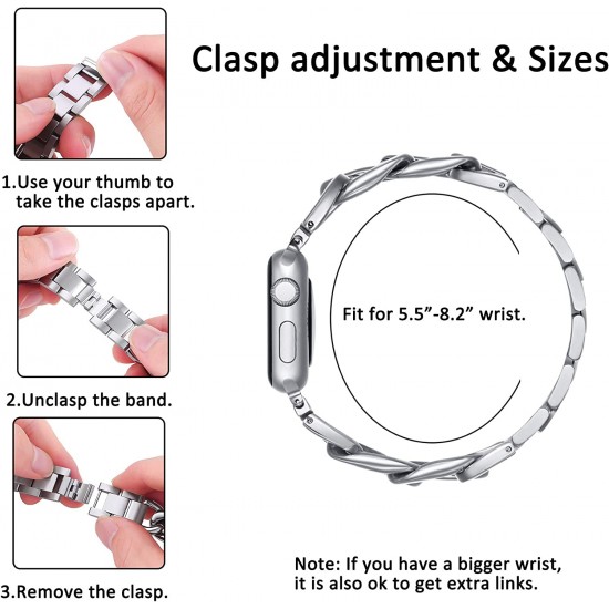 Metal Link Bands Compatible with Apple Watch 40mm 38mm 41mm 42mm 44mm 45mm Women Men, Stainless Steel Bracelet with Bling Case for Iwatch SE Series 8 7 6 5 4 3 2 1