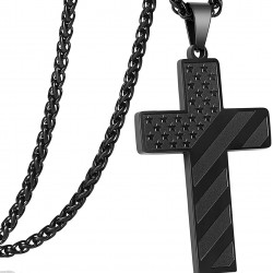 Stainless Steel USA Flag Cross Necklace Bible Verse Pendant Chain for Men Boys Stainless Steel USA Flag Cross Necklace Bible Verse Pendant Chain for Men Boys