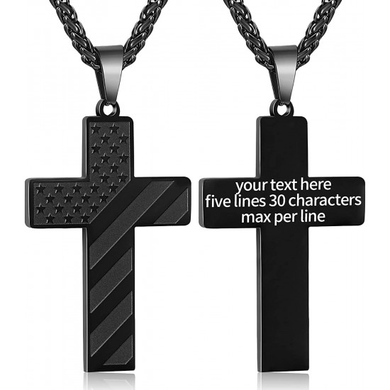 Stainless Steel USA Flag Cross Necklace Bible Verse Pendant Chain for Men Boys