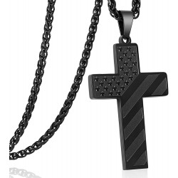 Stainless Steel USA Flag Cross Necklace Bible Verse Pendant Chain for Men Boys Stainless Steel USA Flag Cross Necklace Bible Verse Pendant Chain for Men Boys