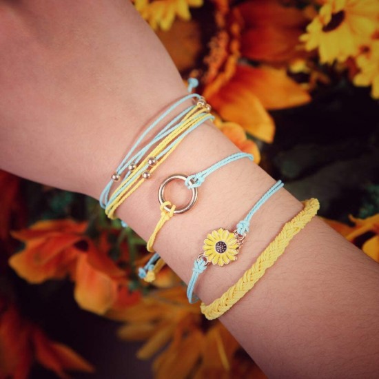 Sunflower Bracelet Handmade Braided Rope Charms Boho Surfer Bracelet for Teen Girls Women