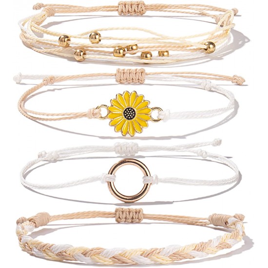 Sunflower Bracelet Handmade Braided Rope Charms Boho Surfer Bracelet for Teen Girls Women