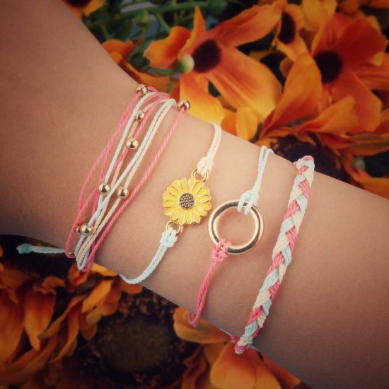 Sunflower Bracelet Handmade Braided Rope Charms Boho Surfer Bracelet for Teen Girls Women