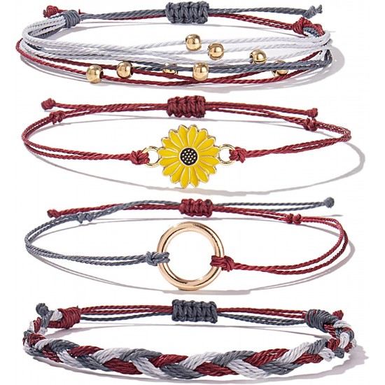 Sunflower Bracelet Handmade Braided Rope Charms Boho Surfer Bracelet for Teen Girls Women