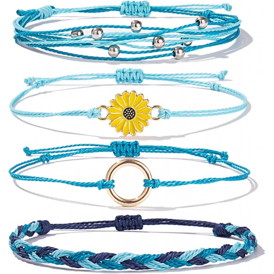 Sunflower Bracelet Handmade Braided Rope Charms Boho Surfer Bracelet for Teen Girls Women