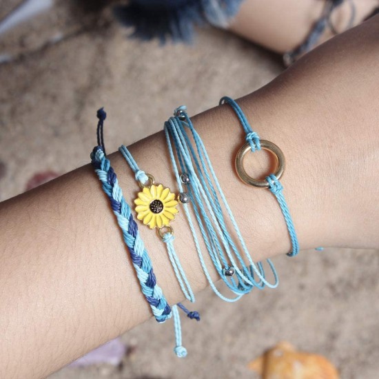 Sunflower Bracelet Handmade Braided Rope Charms Boho Surfer Bracelet for Teen Girls Women