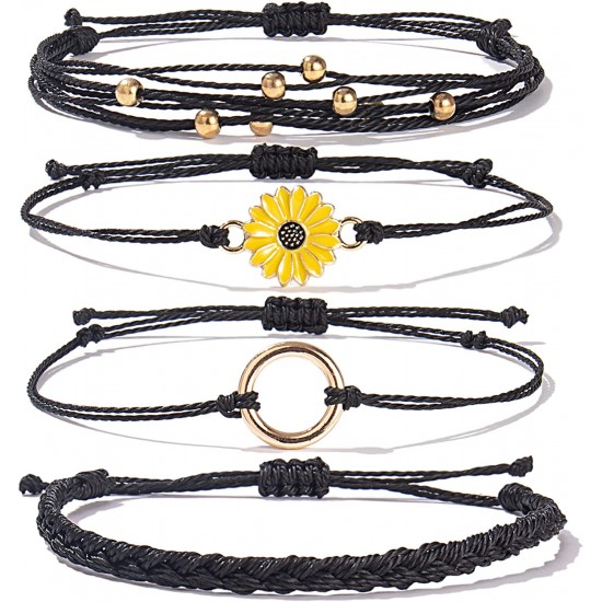 Sunflower Bracelet Handmade Braided Rope Charms Boho Surfer Bracelet for Teen Girls Women