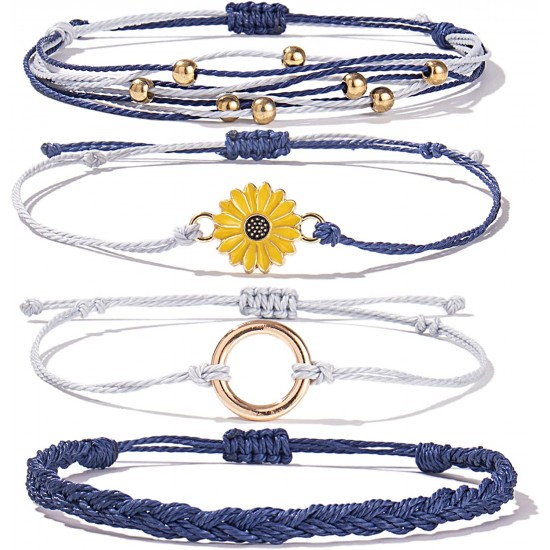 Sunflower Bracelet Handmade Braided Rope Charms Boho Surfer Bracelet for Teen Girls Women