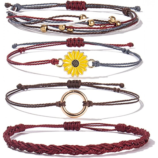 Sunflower Bracelet Handmade Braided Rope Charms Boho Surfer Bracelet for Teen Girls Women