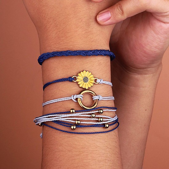 Sunflower Bracelet Handmade Braided Rope Charms Boho Surfer Bracelet for Teen Girls Women