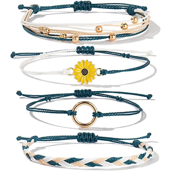 Sunflower Bracelet Handmade Braided Rope Charms Boho Surfer Bracelet for Teen Girls Women