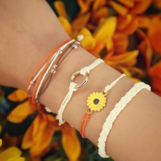 Sunflower Bracelet Handmade Braided Rope Charms Boho Surfer Bracelet for Teen Girls Women