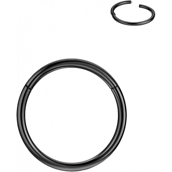 316L Surgical Steel Hinged Nose Rings Hoop 20G, Diameter 6mm to 10mm, Gold - Rose Gold - Silver - Black - Blue - Rainbow