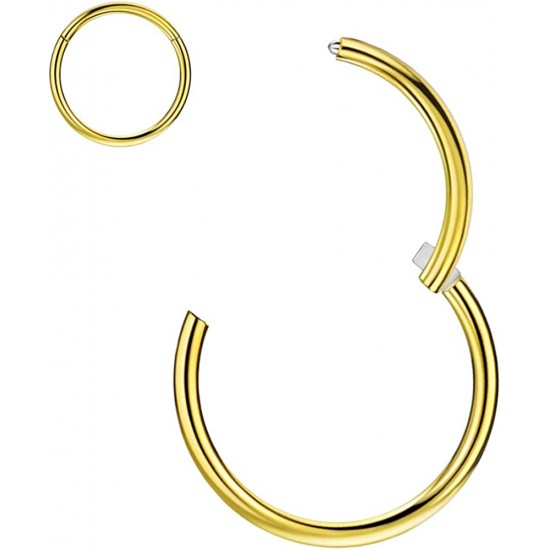 316L Surgical Steel Hinged Nose Rings Hoop 20G, Diameter 6mm to 10mm, Gold - Rose Gold - Silver - Black - Blue - Rainbow