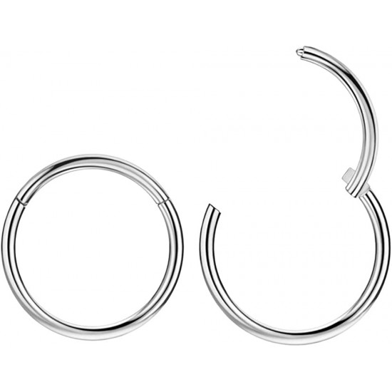 316L Surgical Steel Hinged Nose Rings Hoop 20G, Diameter 6mm to 10mm, Gold - Rose Gold - Silver - Black - Blue - Rainbow