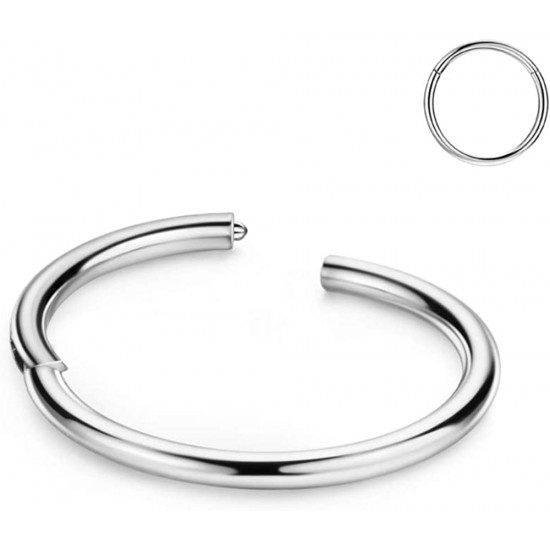 316L Surgical Steel Hinged Nose Rings Hoop 20G, Diameter 6mm to 10mm, Gold - Rose Gold - Silver - Black - Blue - Rainbow