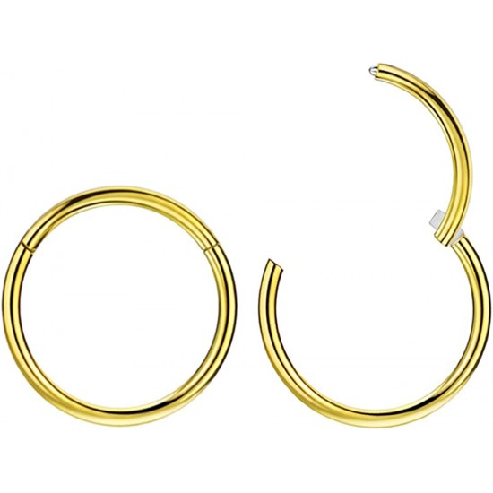 316L Surgical Steel Hinged Nose Rings Hoop 20G, Diameter 6mm to 10mm, Gold - Rose Gold - Silver - Black - Blue - Rainbow