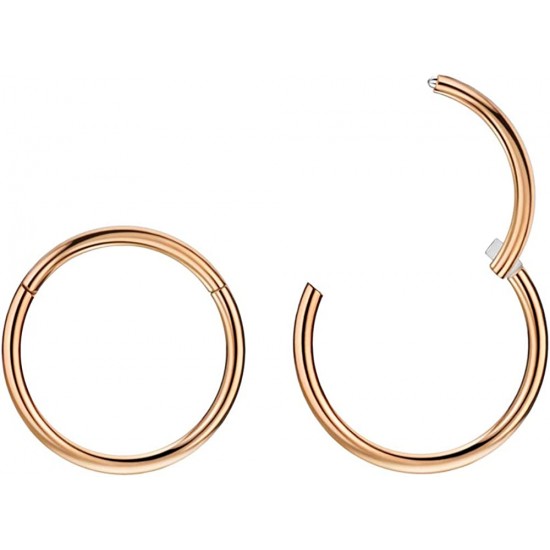 316L Surgical Steel Hinged Nose Rings Hoop 20G, Diameter 6mm to 10mm, Gold - Rose Gold - Silver - Black - Blue - Rainbow