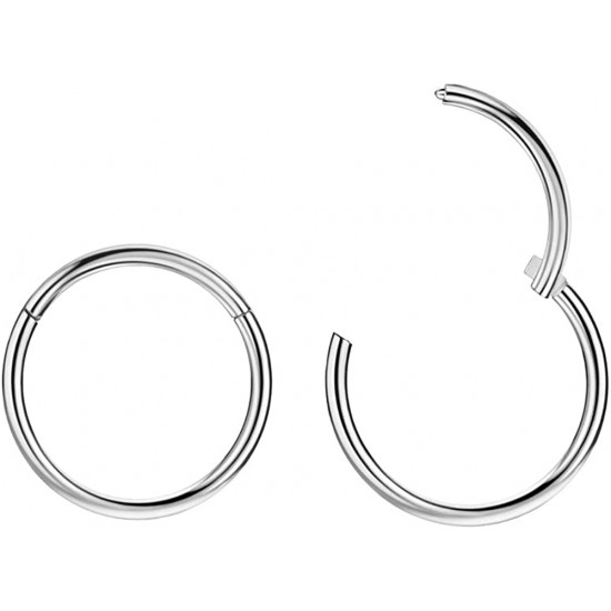 316L Surgical Steel Hinged Nose Rings Hoop 20G, Diameter 6mm to 10mm, Gold - Rose Gold - Silver - Black - Blue - Rainbow