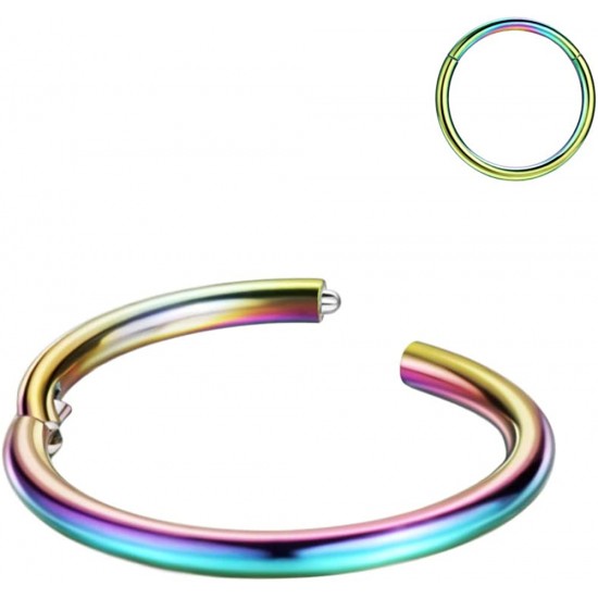 316L Surgical Steel Hinged Nose Rings Hoop 20G, Diameter 6mm to 10mm, Gold - Rose Gold - Silver - Black - Blue - Rainbow