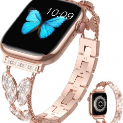 Watch Band for Apple Watch 38mm 40mm 41mm 42mm 44mm 45mm 49mm, Bling Butterfly Jewelry Crystal Rhinestone Stainless Steel Metal Strap for Apple Watch Ultra Series 8/7/6/5/4/3/2/1 Watch Band for Apple Watch 38mm 40mm 41mm 42mm 44mm 45mm 49mm, Bling Butterfly Jewelry Crystal Rhinestone Stainless Steel Metal Strap for Apple Watch Ultra Series 8/7/6/5/4/3/2/1