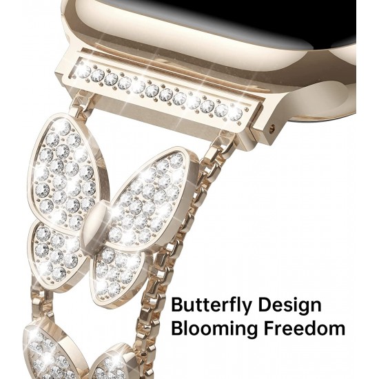 Watch Band for Apple Watch 38mm 40mm 41mm 42mm 44mm 45mm 49mm, Bling Butterfly Jewelry Crystal Rhinestone Stainless Steel Metal Strap for Apple Watch Ultra Series 8/7/6/5/4/3/2/1